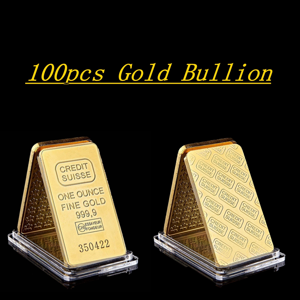 100pcs CREDIT SUISSE Coin Craft 1oz Pure Gold Plated Bullion Swiss Souvenir Gift with Different Laser Number 50 X 28 Mm Bar-image-587104803