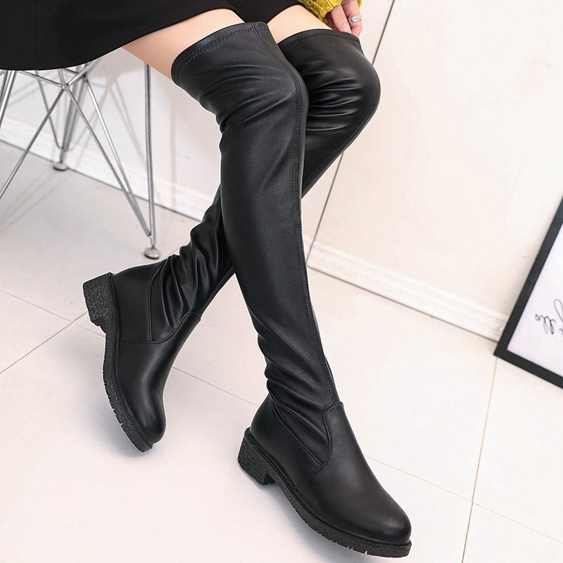 

Over Winter The Knee Boots Women Stretch Fabric Leather Thigh High Sexy Shoes Woman Long Boots Bota Feminina Zapatos De Mujer, No plush