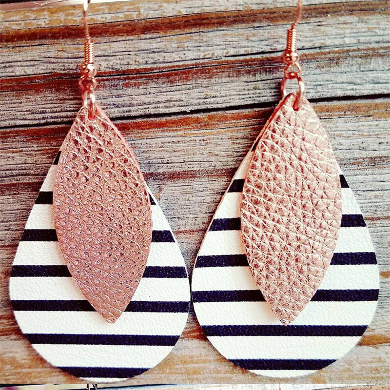 

Trendy Water Dtop Leather Earrings for Women Double layer PU Leather Baseball Earrings Fashion Statement Jewelry Party Gifts