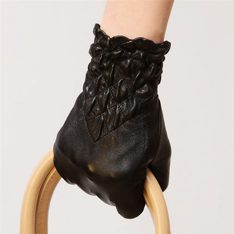 

2020 NEW Women Genuine Leather Gloves Winter Thermal Elastic Wrist Fashion Sheepskin Glove For Driving Time-limited L054NC