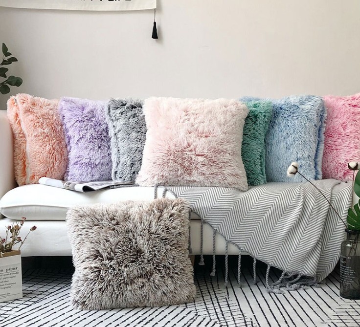 

Winter Fur Plush Square Throw Pillow Case Sofa Waist Cushion Cover Home Decor, Green