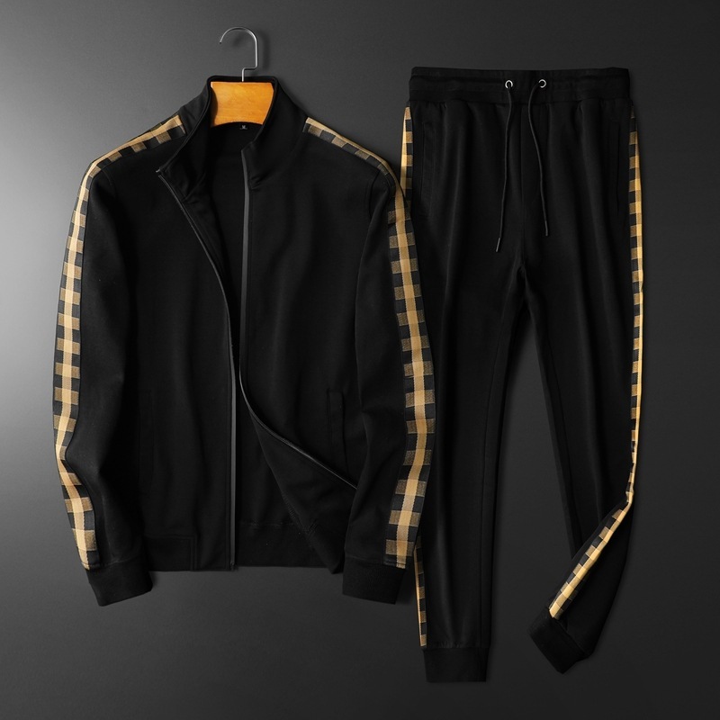 

2020 autumn and winter cotton cardigan long-sleeved stand collar leisure sports suit Korean style slim fashion embroidery suit -xxxl, Black