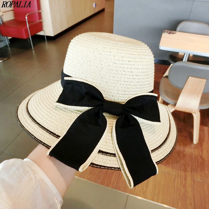 

Women Summer Bow-knot Chapeau Sun Hats Femme Ete All-match Casquette Sun Protection Breathable Gorras Sweet Beach Hat
