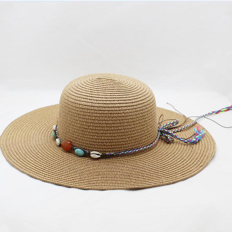 

The New Round Raffia Wide Brimmed Straw Hats Summer Sun Hats For Women Folding Panama Leisure Beach Lady Loose Grass Hat, Beige