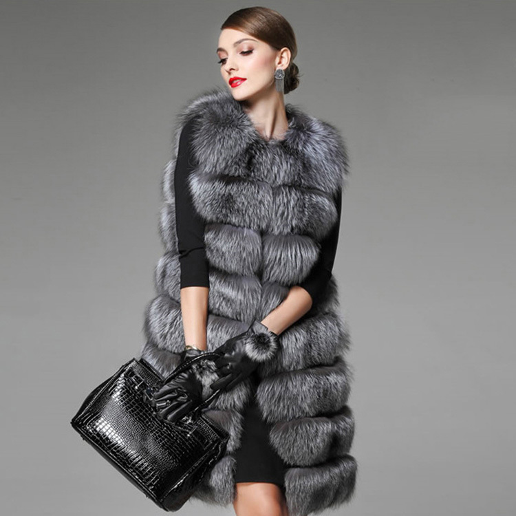 

2020 Autumn Winter Faux Fur O Neck Sleeveless Women Patchwork Fur Long, Silver