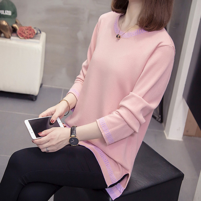 

Plus Size Knit Sweaters For Women 2020 Autumn Winter Novelty Loose Split Ladies Pullovers Jumpers Oversized Korean Knitwear Tops, Pink