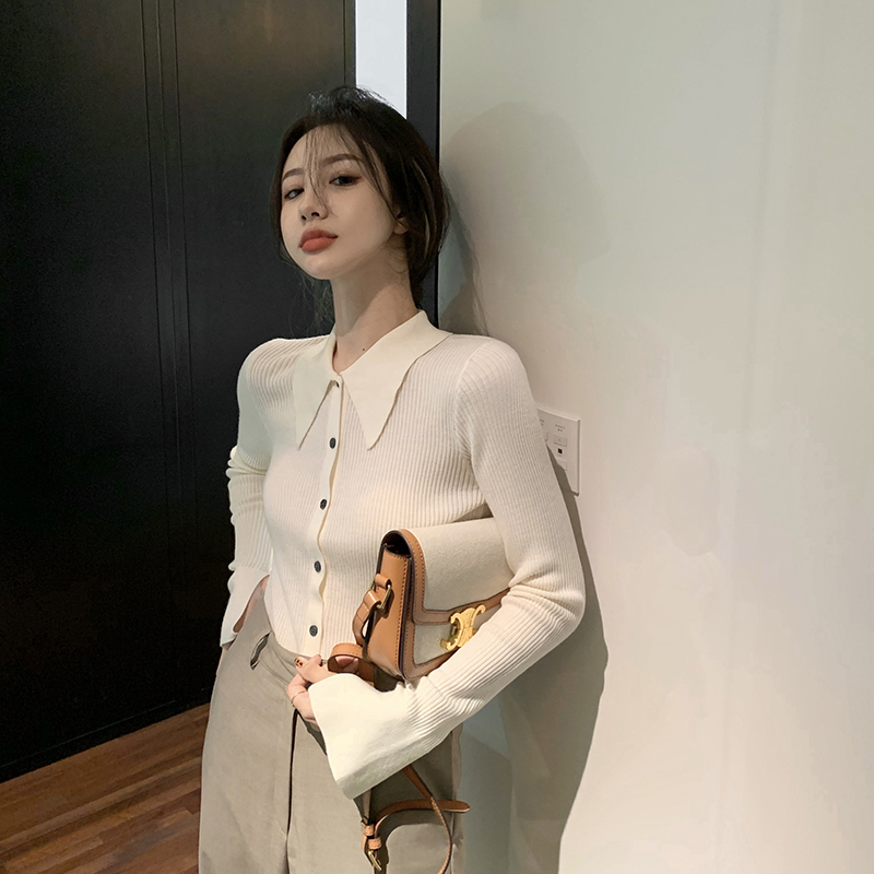 

Turn Down Collar Long Sleeve Knit Cardigans Sweater Women Fashion Single Breast Slim Fit Outwear Ladies Top Autumn 2020 New, Black