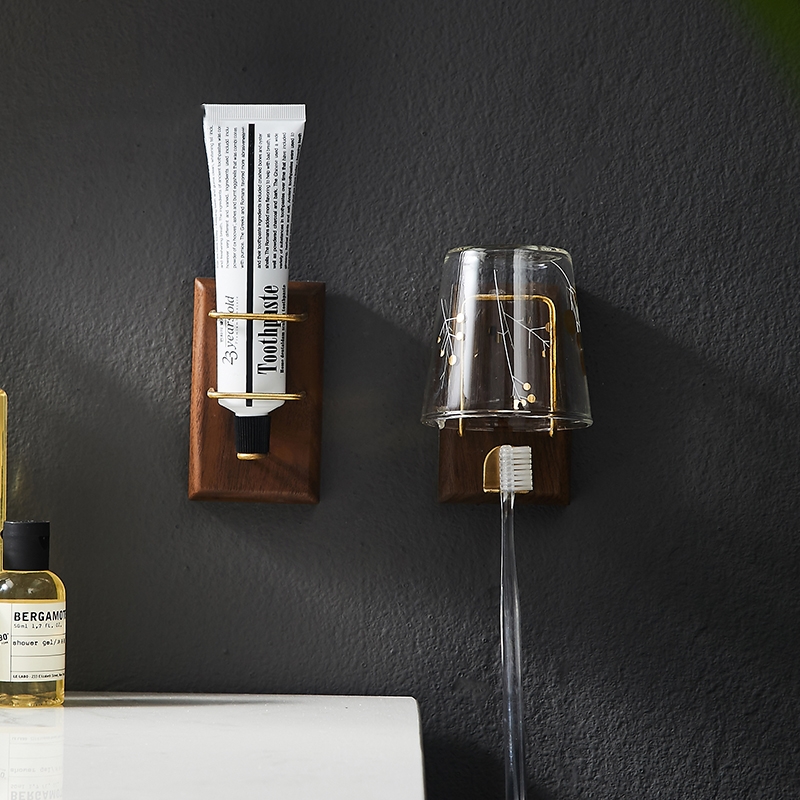 

Solid Wood Electric Toothbrush Holder Bathroom Corner Shelf Creative Robe Hook Coat Hook Home Storage Rack Brass Wall Hanging
