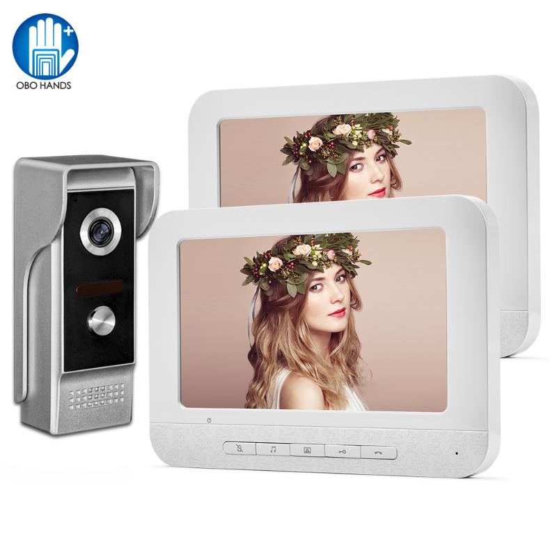 

7'' Wired Video Intercom System Video Doorbell Camera IR Night Vision Door Phone 2 Monitors for Home Apartment 100 Meters