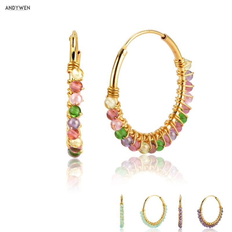 

ANDYWEN 925 Sterling Silver Multi Mix Color Purple Beads Moonstone Hoops 2020 Big Women Fashion Luxury Party Earring For Gift