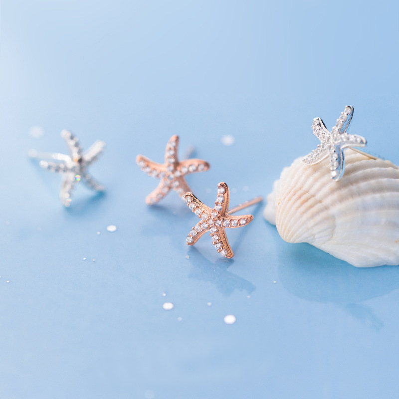 

100% Real 925 Sterling Silver Starfish Stud Earrings Cute Jewelry for Women Girls Summer Accessories