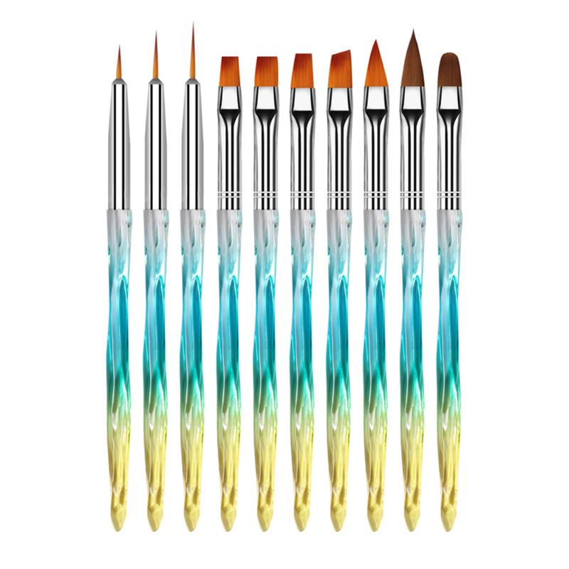 

10pcs Dotting Home Salon Manicure Tools Art DIY Non Slip Nail Brush Set Painting Lining Professional UV Gel Drawing Nylon Hair