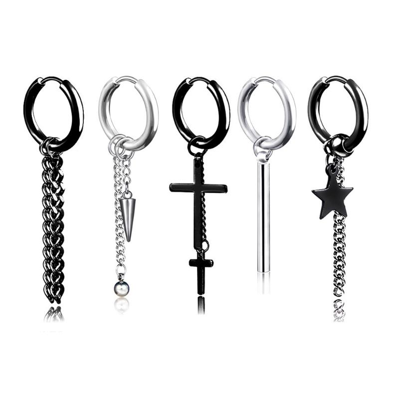 

1 Piece Men Cross Stars Pendant Punk Round Cartilage Stainless Steel Earring For Men Piercing Stud Earrings For Women