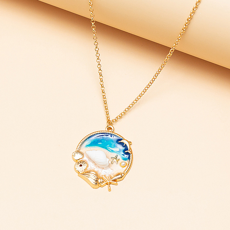 

Fashion Summer Beach Necklace Accessories Creative Female Shell Conch Star Round Pendant Charming Women Party Jewelry Gift