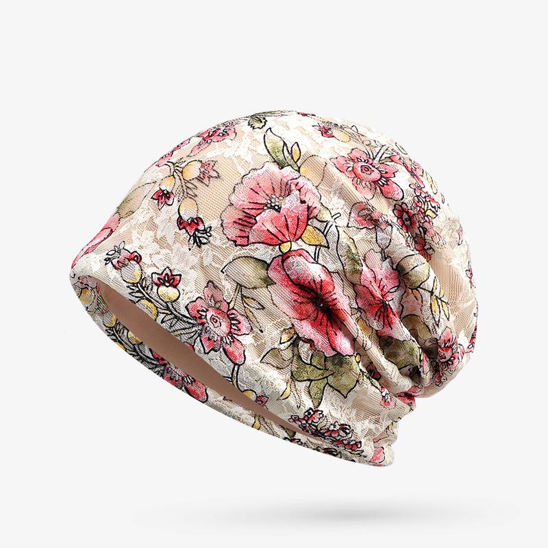 

Beanie Turban Hats For Women Lace Flower Bonnet Knit Cap Female Breathable Color Fashion Hat Skullies Beanies Summer Autumn, Black