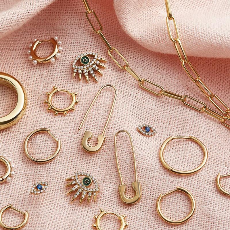 

2020 Fashion Gold Safety Pin Stud Earrings Female Rhinestone Enamel Evil Eye Earrings Statement Ear Rings Jewelry Accessories