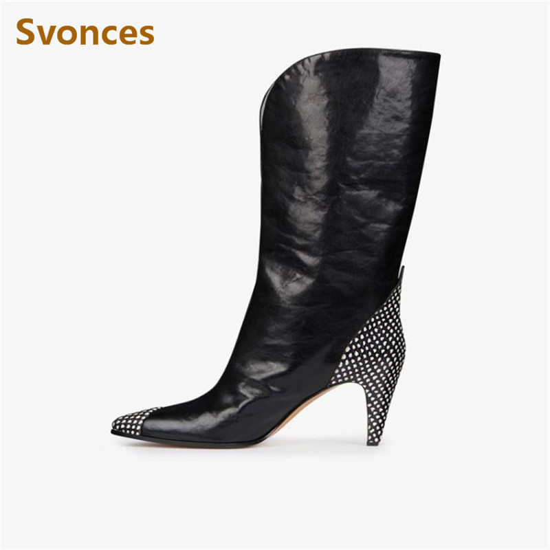 

2020 Winter New Woman Boots Fahion Pointed Toe Sexy Mixed Color Botas Lady Plus Size 43 Brand Slip-on Short Boots Shoes Women, As show