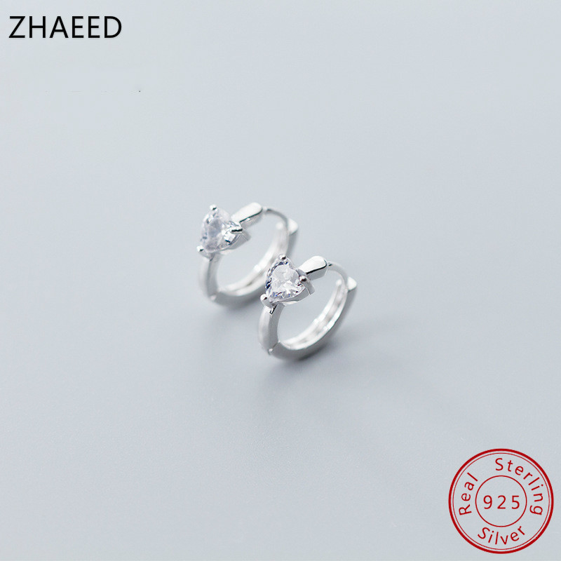 

925 Sterling Silver Geometric Zircon Heart Round Hoop Earrings For Fashion Women Party Fine Jewelry Accessories