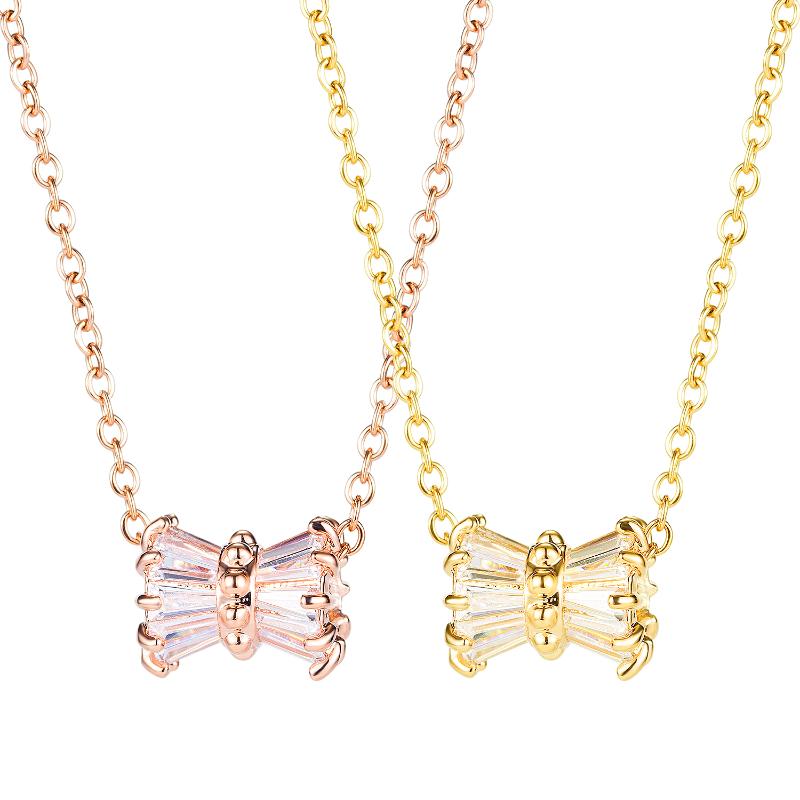 

Women Chain Necklace Rose Gold/ Gold Butterfly Bowknot CZ Shiny Unique Clavicle Chain Stainless Steel 2020 Fashion GDX001