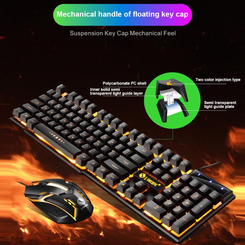 

Keyboard Set Gaming Mouse Ergonomic Computer PC Replacement Parts Wired USB 104 Key Home Office LED Rainbow Backlit Non Slip