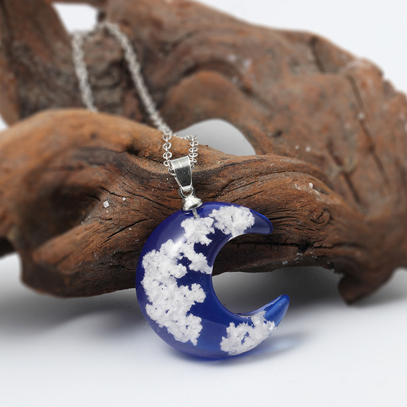 

Women Pendant Necklace Handmade White Clouds Blue Sky Resin Ball Fashion Jewelry Gift d88