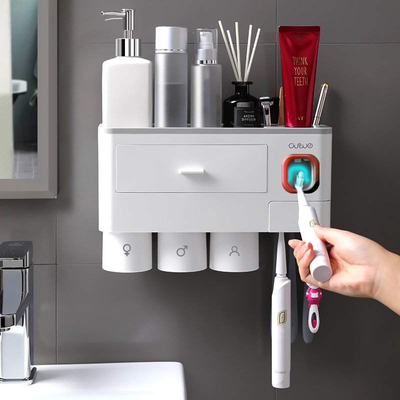 

Bathroom Tooth brush Holder Magnetic Inverted Toothpaste Dispenser Wall Mount Makeup Storage Rack Bathroom Accessories Set