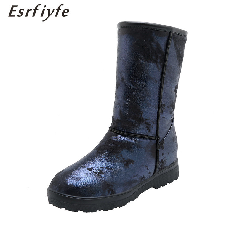 

ESRFIYFE 2020 New Mid-Calf Snow Boots Women Winter Warm Shoes Woman Fashion Ladies Round Toe Platform Boots Large Size 34-50, Blue