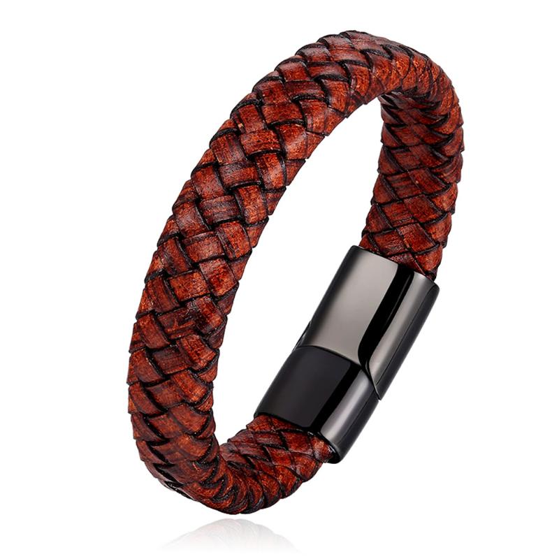 

Black Genuine Braided Leather Bracelet Men Women Stainless Steel Magnetic Clasp Male Bracelets Bangles Punk Jewelry