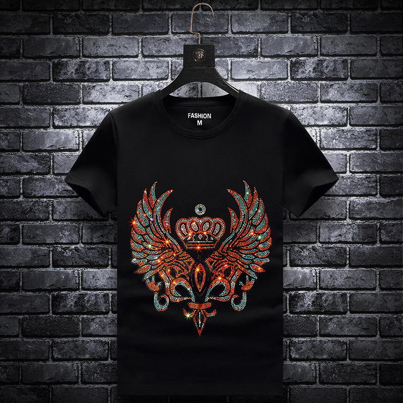 

The New New summer men's hot diamond short-sleeved T-shirt men's trendy youth T-shirt Slim half sleeve base shirt trendy brand m-xxxl, White;black
