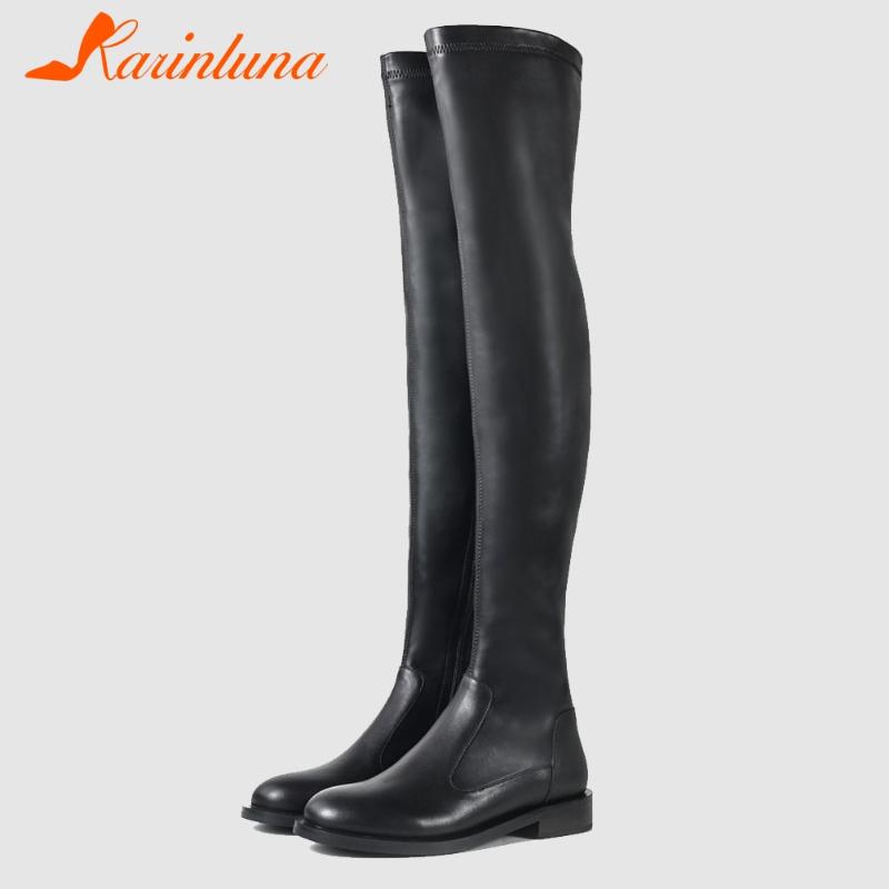 

Karin 2020 Cow Leather High Qulaity Casual Autumn Winter Low Heels Women Shoes Fashion Over the knee Boots Woman, Black