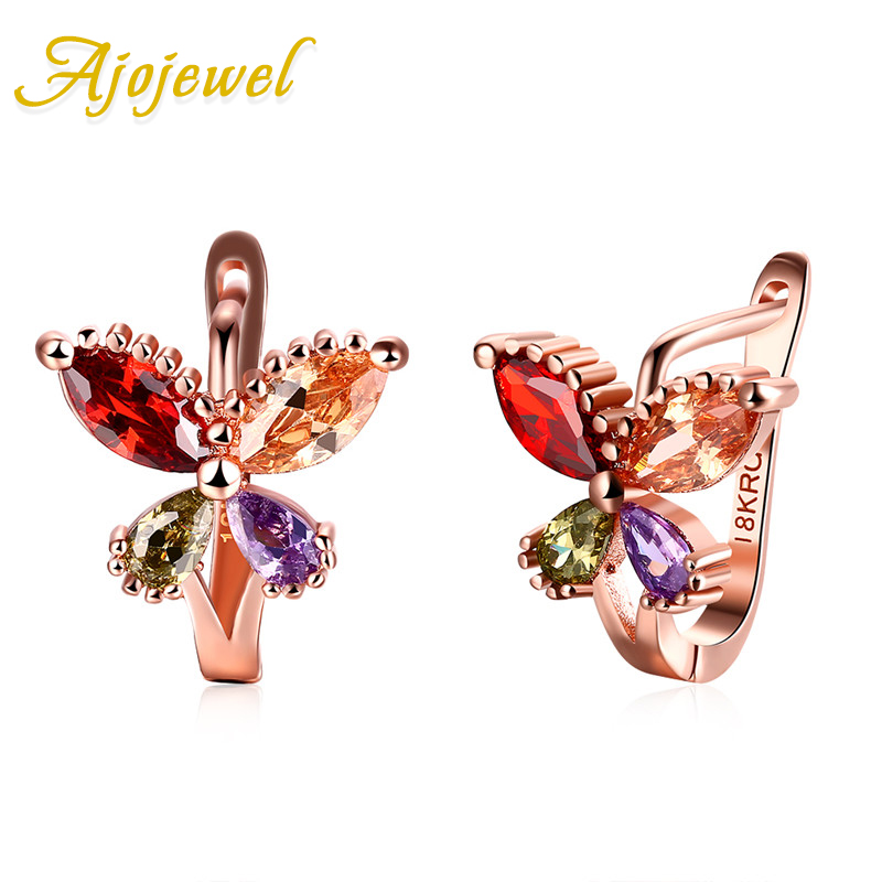

Ajojewel Colorful Cubic Zircon Butterfly Earings Women Golden Clip On Stud Earrings Fashion Animal Jewelry Wholesale