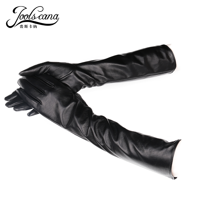 

JOOLSCANA long leather gloves women winter fashion gloves autumn Italian natural sheepskin black glove female mittens