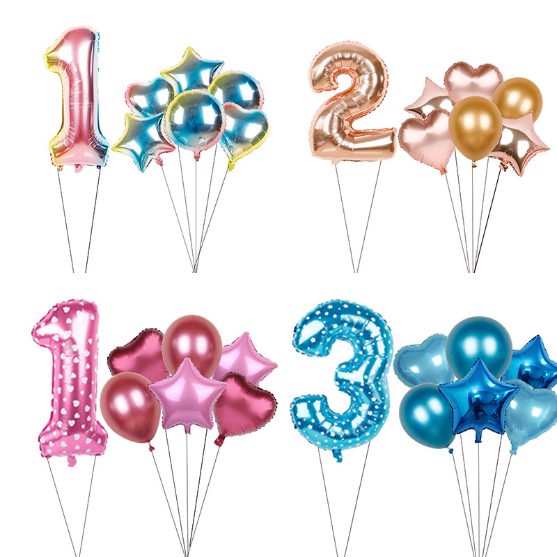 

7pcs 32inch number Multi latex Air Balloons Happy Birthday air Balloon Festival Party anniversary Crown Decoration Party Suppli