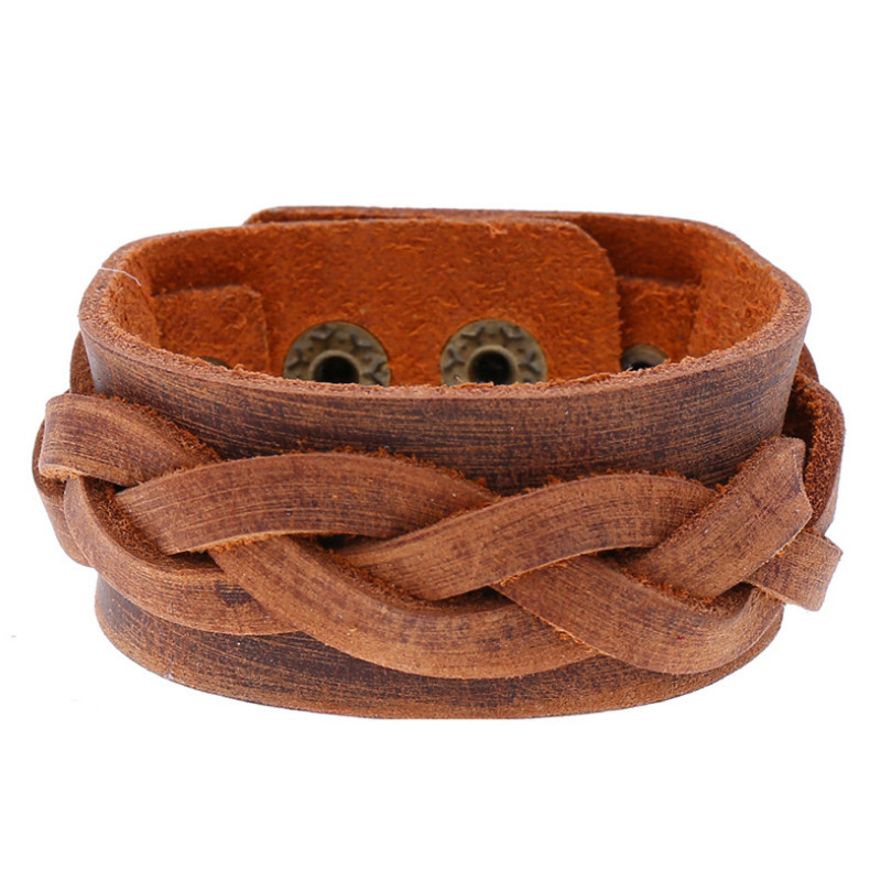 

Fashion Men Casual Handmade Braided Genuine Leather Wristbands Vintage Retro Wrap Bangle Simple Women Jewelry Gift