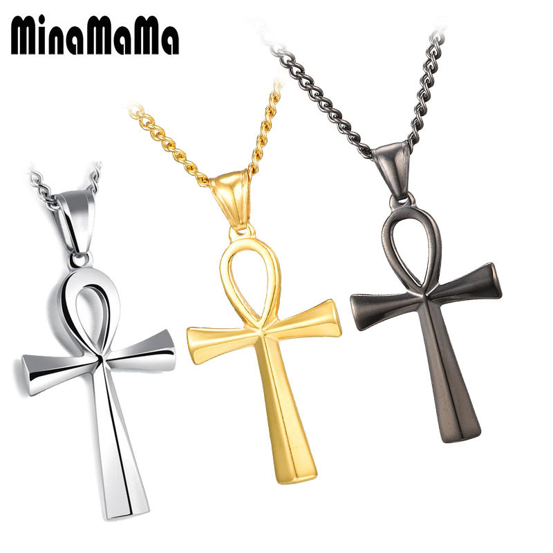 

Silver Gold Black Color Vintage Stainless Steel Ankh Neckalces For Men Women Egyptian Male Necklaces Jewelry