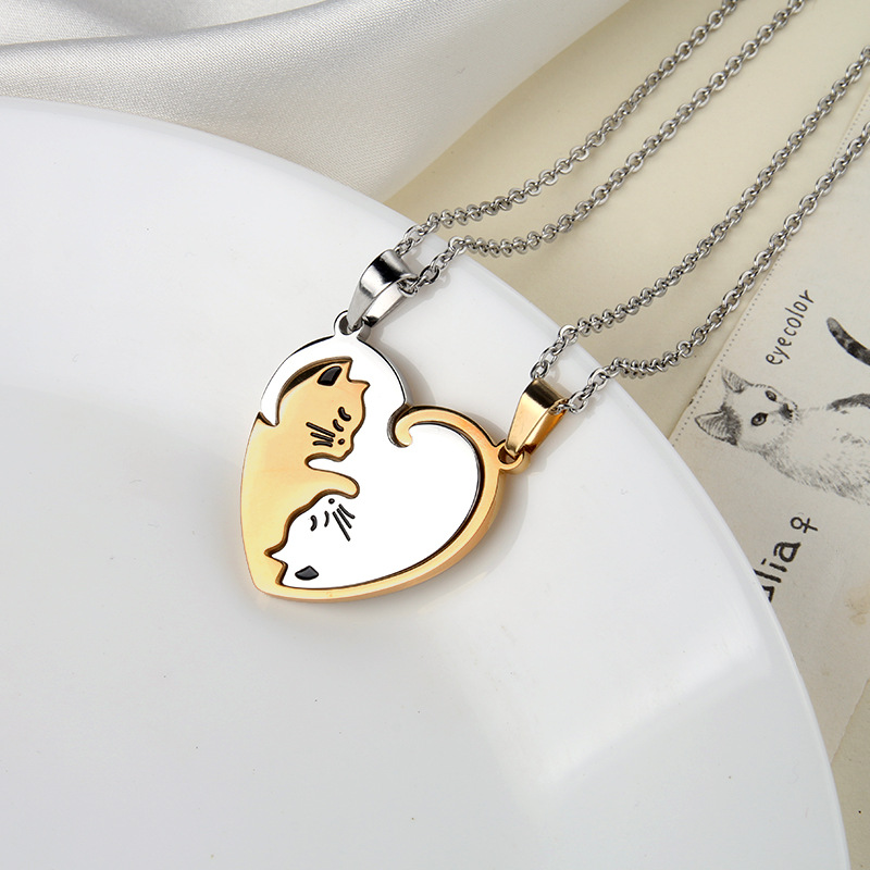 

couples necklaces womens cat fashion heart stainless steel necklaces a pair pendant gold chains necklace black woman accessories