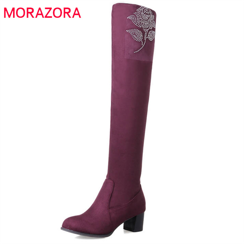 

MORAZORA 2020 big size 33-43 round toe short plush autumn winter women boots fashion sexy thigh high boots high heels shoes, Black