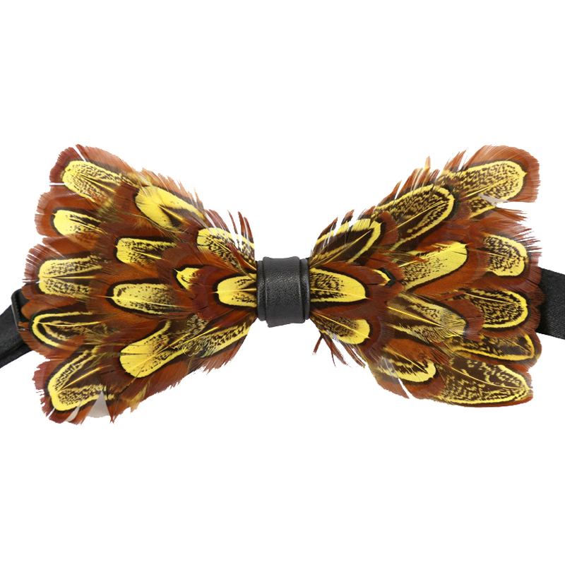 

Yellow Feather Bow Tie Fashion Mens Women Ties Bowtie For Wedding Groom Groomsmen Unisex Neckties WIth Gift Box For Dropshipping