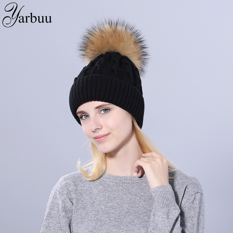 

YARBUU] ball cap pom poms winter hat for women girl 's hats knitted beanies cap Girl'S Wool Hat Cotton Skullies Female, Black