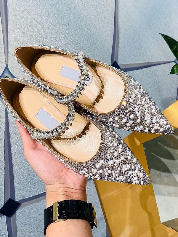

Koovan Women's Pumps 2020 Spring New Tip Rhinestone Pearl Silver Wedding Shoes Women's Shoes Heel Fairy Shoe, Flat 1cm