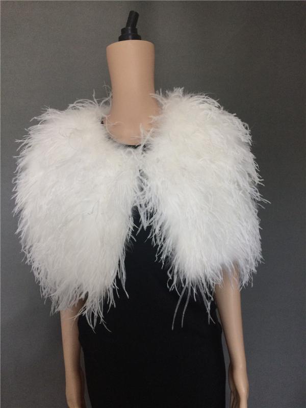 

lady small real ostrich fur short vest webbing bridal bride shawl furry fluffy cape bolero white black sexy brush party