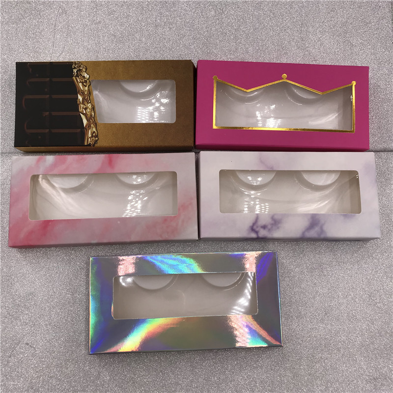 

Rectangle False Eyelashes Case Pink Marble Holographic Color Paper Box Without Lashes White Tray