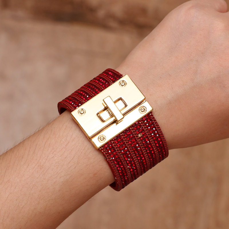 

Leather Bracelet for Women Crystal Circle Charm Wrap Bracelets & Bangles Boho Multilayer Wide Crystal Bracelet Female Jewelry