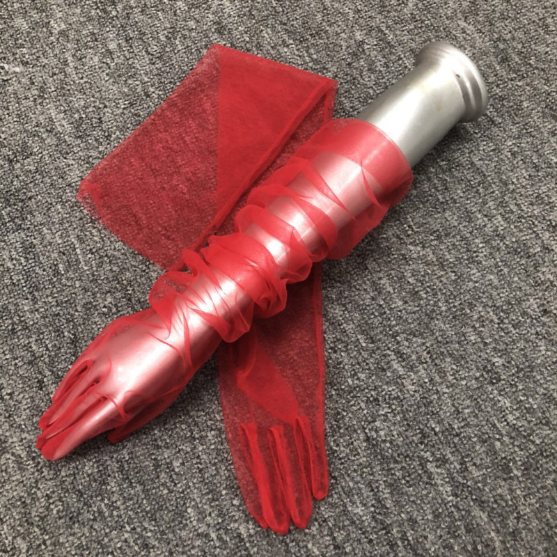 

Full Fingers Communion Voile Gauze Pageant Prom Party Gloves Evening Banquet Bridesmaid Elbow Woman Elegant