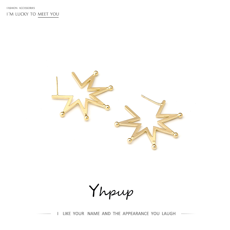 

Yhpup Brand Korean Hollow Big Star Geometric Stud Earrings 16 K Charm Metal Earrings for Female Party Jewelry Gift S925 Post New