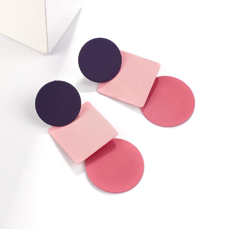 

AENSOA Sweet Long Pink Gold Round Pendant Hanging Drop Earrings Korean Style Statement Long Earring Geometric Party Jewelry Gift