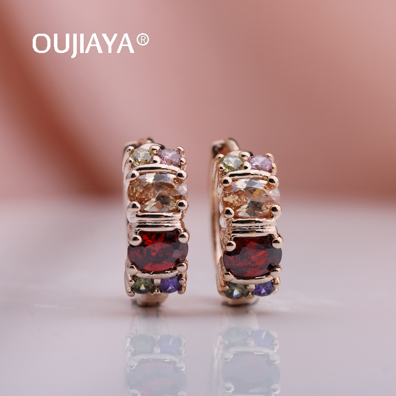 

OUJIAYA New Big 585 Rose Gold Women Dangle Earrings Fashion Jewelry White Natural Zircon Drop Earrings Accessories Wedding A67