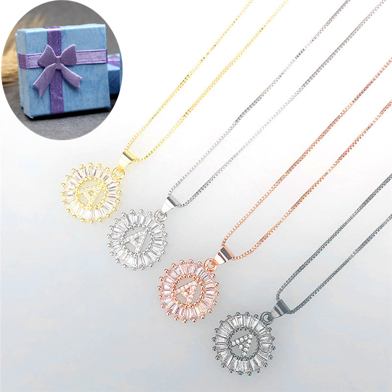 

26 Alphabet Letter Pendant Initial Letter Necklack Cubic Zirconia A-Z Initial Charm Choker Chain Necklace Women Jewelry with Box