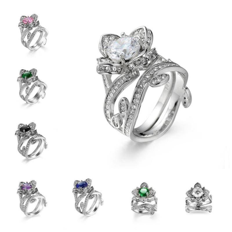 

Luxury Vintage Flower Design Jewelry Multi Color Zircon Rings For Women Female Engagement Wedding Finger Accessories Gifts