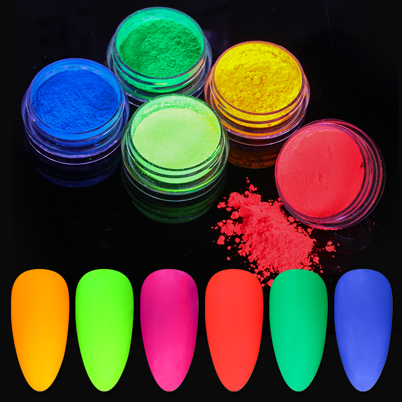

10g Fluorescent Nail Powder Neon Phosphor Colorful Nail Art Glitter Pigment Longest Lasting 3D Glow Luminous Dust Decorations